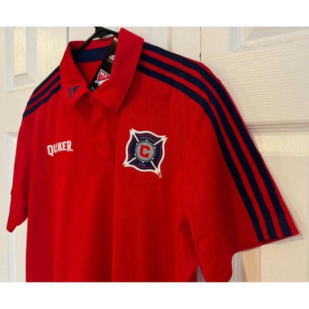 NEW Adidas Chicago Fire FC Quaker Soccer On Field Polo Shirt Red Men's‎ Size L